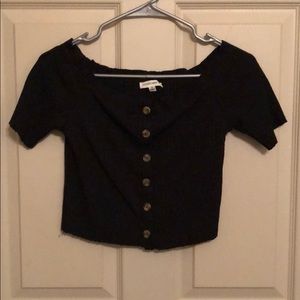 NWOT Black off the shoulder button up crop top